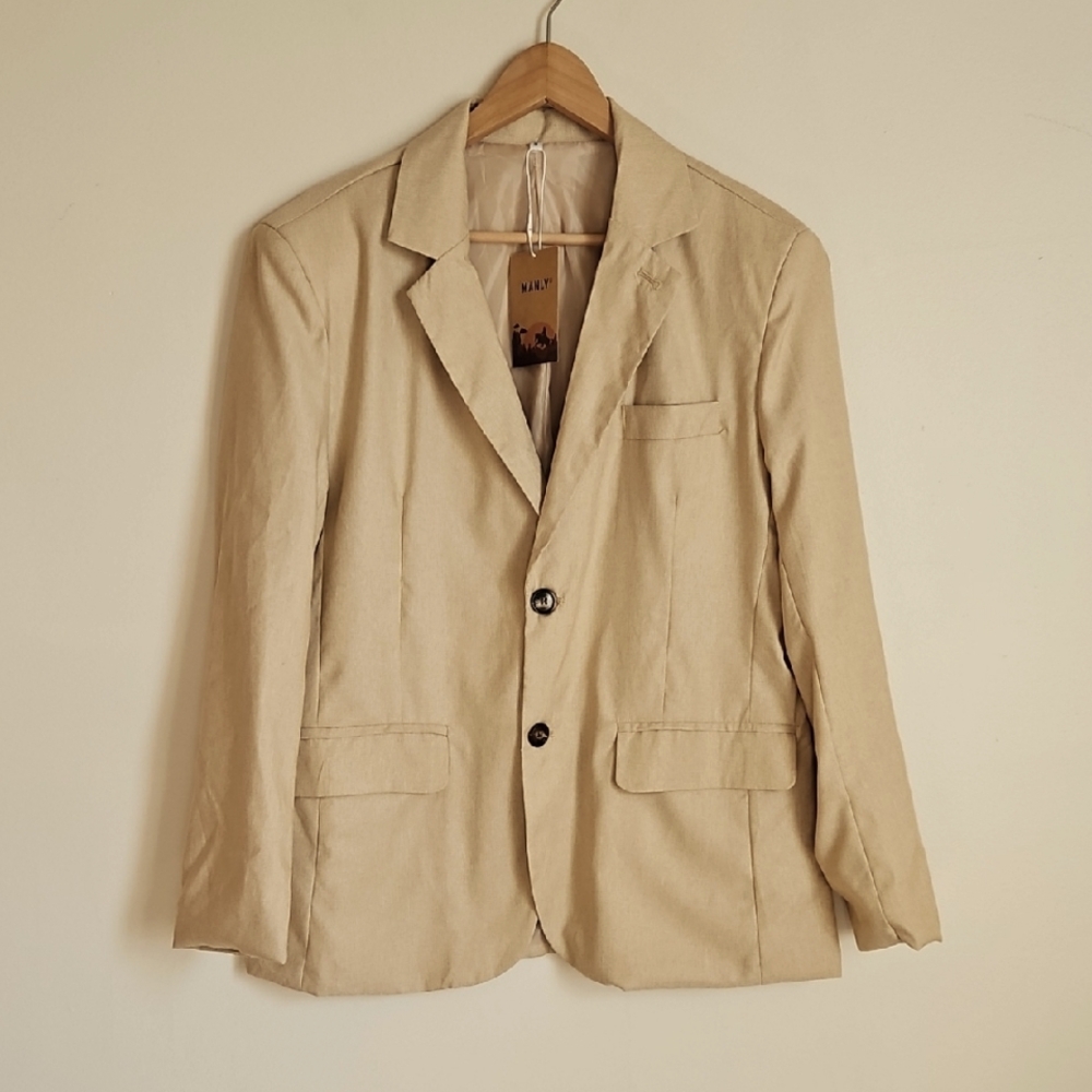Mens Linen Cotton Blazer Beige Lightweight Casual Coastal SM NEW